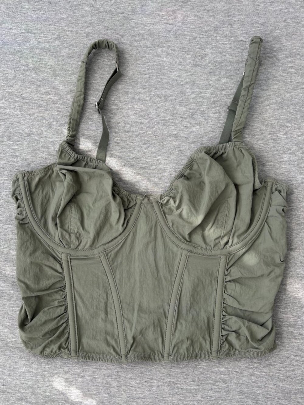 Gilly Hicks Olive Green Ruched Nylon Bustier Corset Top Women's Size S Estimated